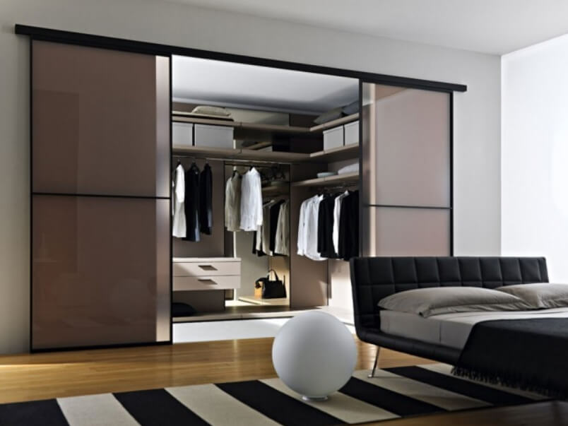 /Подвесные двери-купе №37 со вставками тонированных стекол на заказ